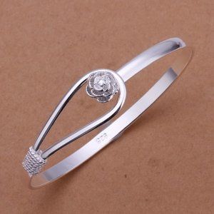.925 Sterling Silver Etched Rose Bangle